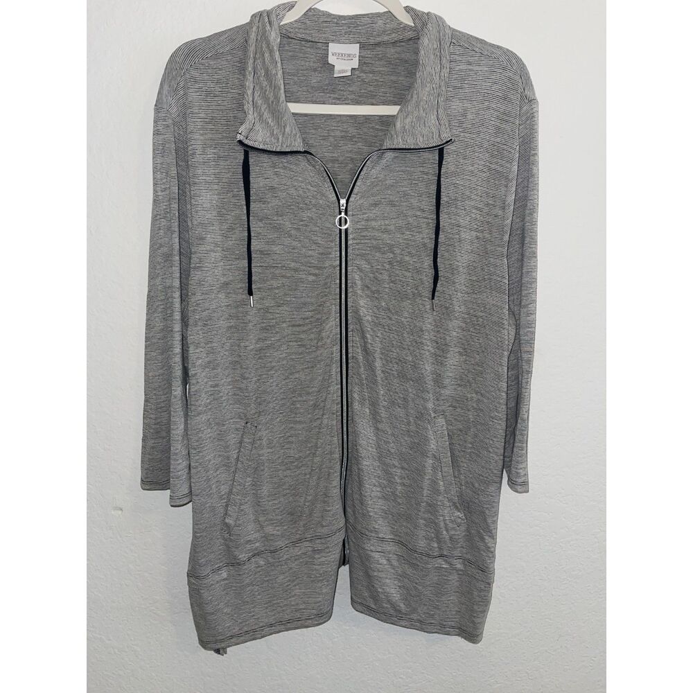 Chico's Zenergy Weekends Striped Zip Hoodie Jacket Sweatshirt Size 3 L/XL